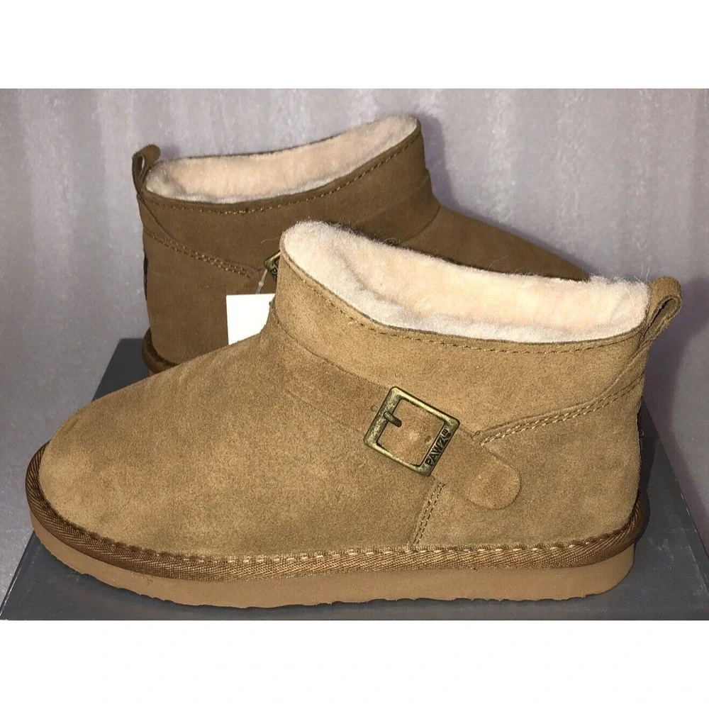 Pawz Bearpaw Amy Ankle Boots Youth Girls Size 10 Brown Genuine Suede Wool Lining